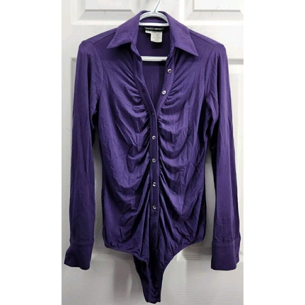 Franco Mirabelli Button Up Shirt Bodysuit Long Sleeve Purple Size XS